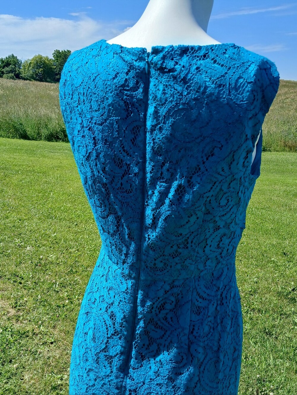 Adrianna Papell Teal Lace Sleeveless Sheath Dress Ruched Cocktail Evening size 4 - Picture 10 of 10